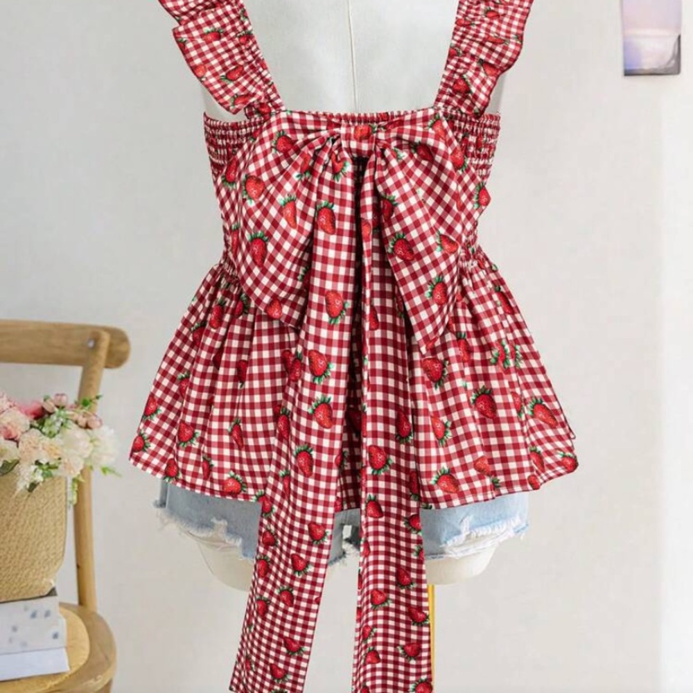 Retro Red Gingham Ruffle Top - Picture 2 of 5